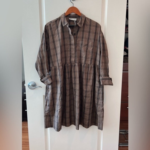NWT Everlane The Field Dress in Mocha Plaid - Picture 5 of 16